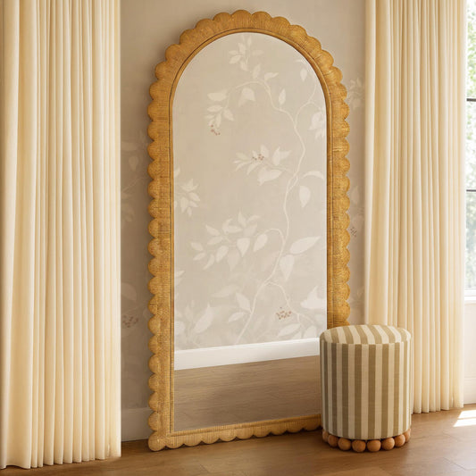 Bama 48"X79" Jumbo Natural Rattan Arched Wall Mirror