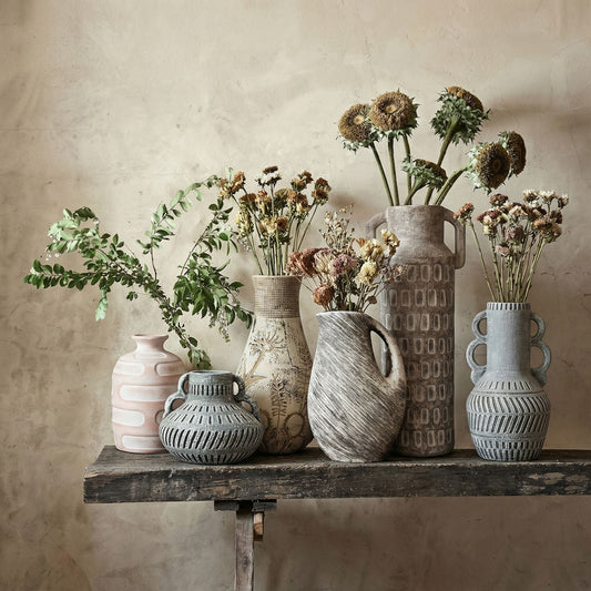 Earthenware Aztec Handled Flower Vase in Slate