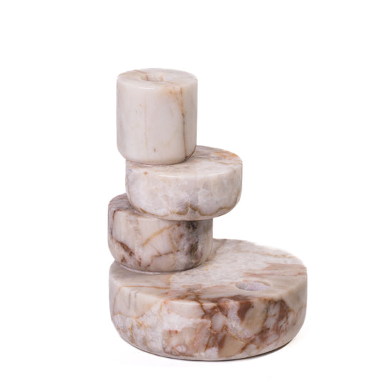 Marble White Brown Stacked Candle Holder