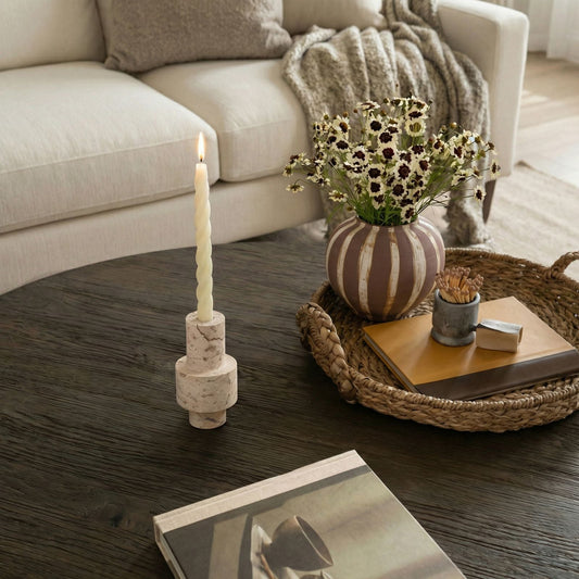 Natural Travertine Turned Candle Holder
