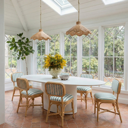 Dorine Striped Performance Linen & Rattan Dining Chair