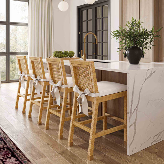 Amara Woven Rattan Performance Fabric Stool