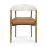 Vina Cognac Performance Vegan Leather and Cream Textured Weave Dining Chair