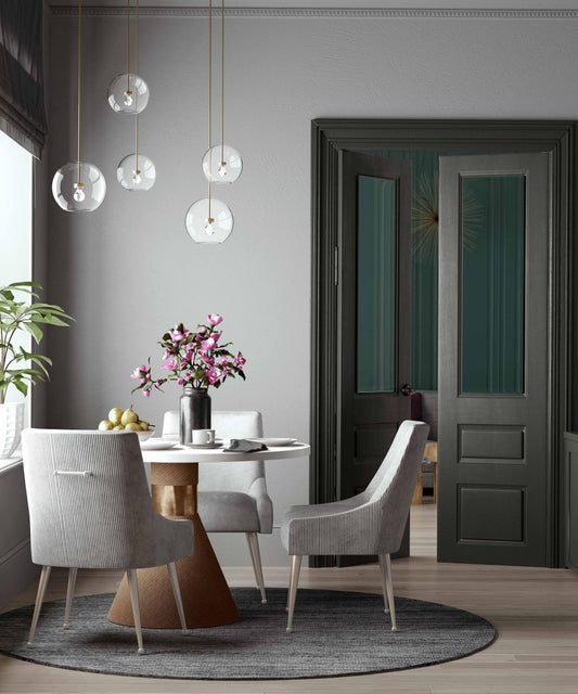 Beatrix Pleated Light Grey Performance Velvet Dining Chair - Silver Legs