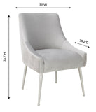 Beatrix Pleated Light Grey Performance Velvet Dining Chair - Silver Legs