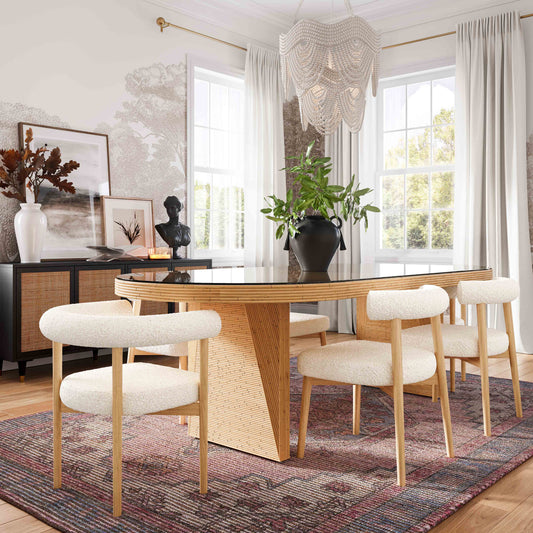 Caren 95" Natural Rattan and Glass Oval Dining Table