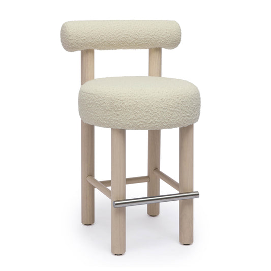 Carmel Cream Performance Boucle and Solid Wood Counter Stool