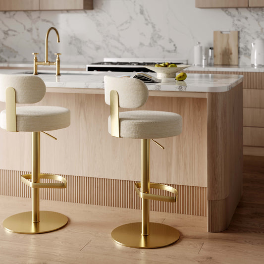 Primrose Cream Textured Performance Fabric Adjustable Stool