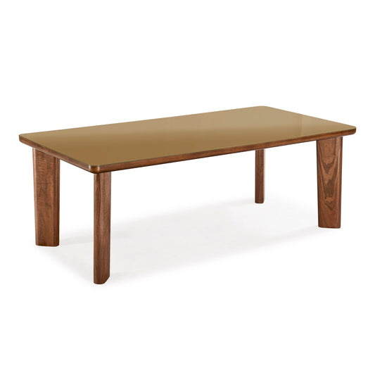Oani  83" Walnut and Glass Rectangular Dining Table