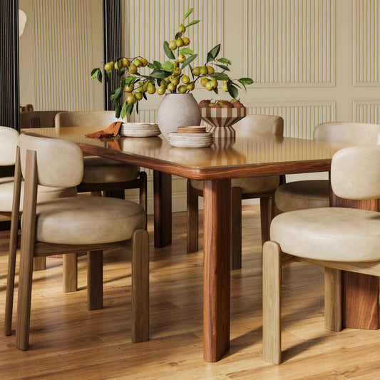 Oani  83" Walnut and Glass Rectangular Dining Table