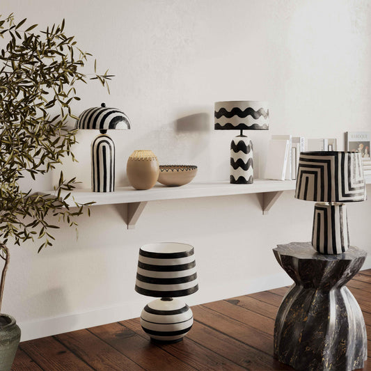 Positano Striped Papier Mache Table Lamp