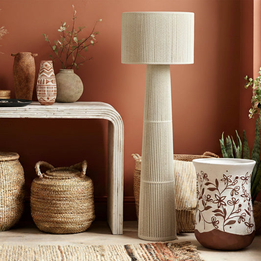 Tapered Natural Chenille Fiber Floor Lamp