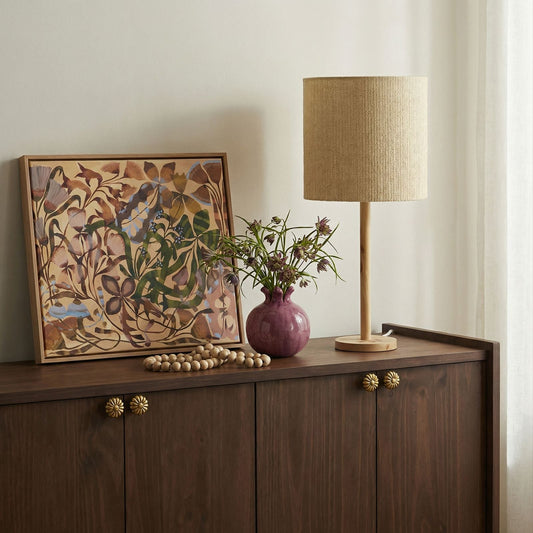 Lamia Natural Burl and Raffia Contract-Grade Table Lamp