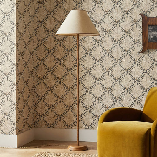 Keria Natural Vegan Leather and Raffia Contract-Grade Floor Lamp