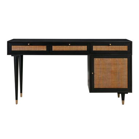 Sierra 60" Cane 3-Drawer Desk With Storage