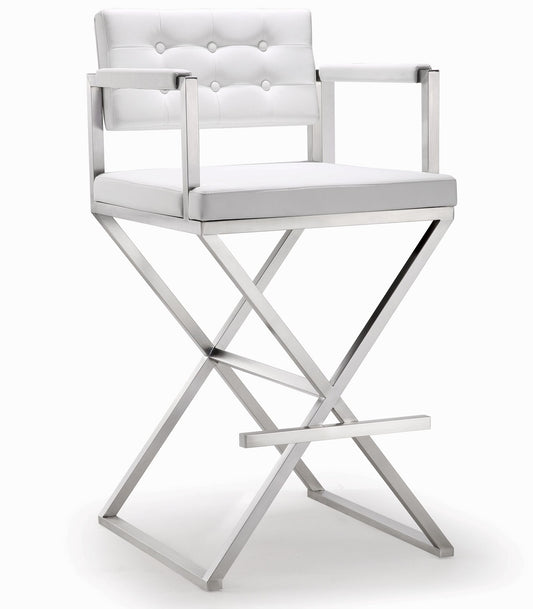Director Performance Vegan Leather Stool with Silver Base