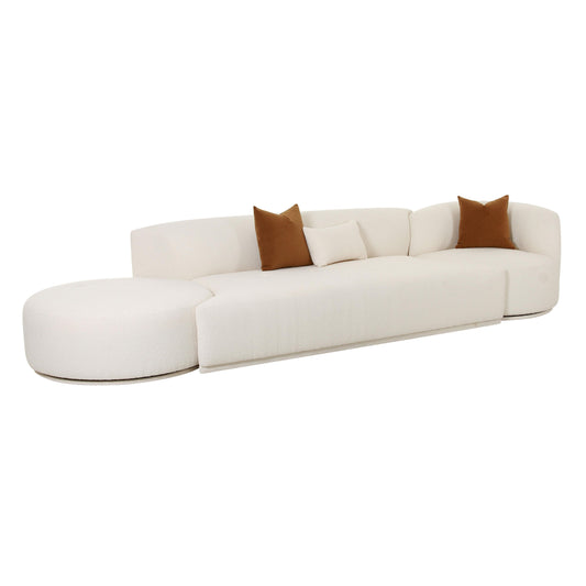Fickle 144" 3-Piece Cream Performance Boucle Chaise Modular Sofa