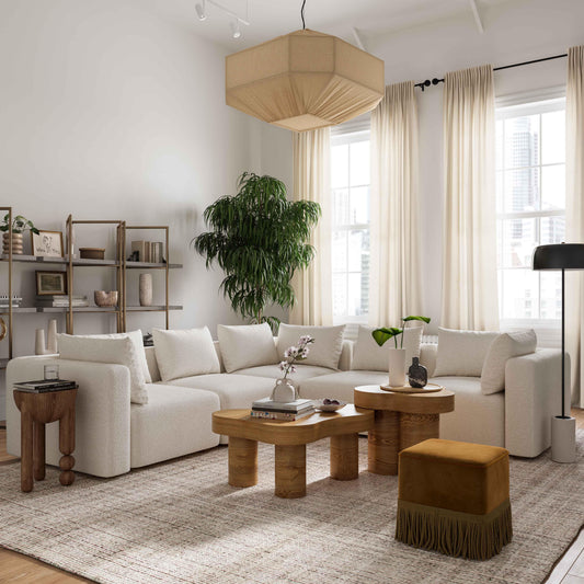 Hangover 5-Piece Cream Performance Boucle Modular L-Sectional
