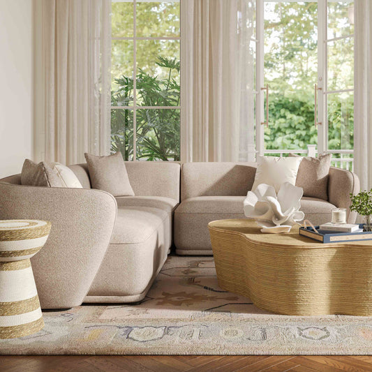 Sylvie 3-Piece Cream Performance Boucle L-Shaped Sectional