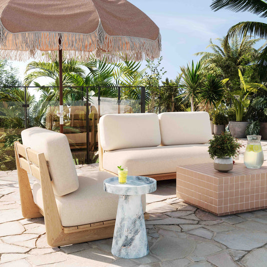 Reavan Cream Performance Fabric Outdoor Lounge Chair