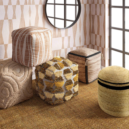 Ember Natural and Cream Woven Pouf