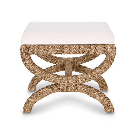 Kappa Cream Contract-Grade Fabric and Natural Seagrass Accent Stool
