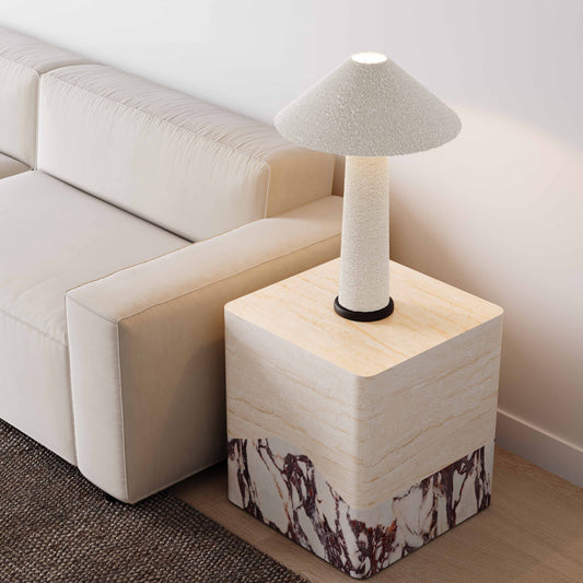 Brut Faux Travertine & Breccia Concrete Indoor/Outdoor Side Table