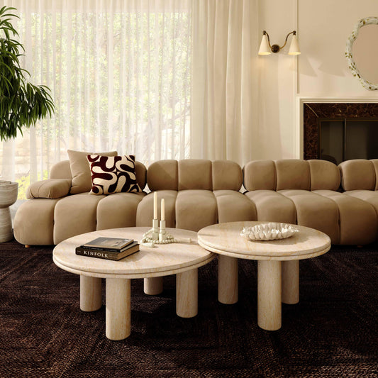 Amora Faux Travertine Indoor/Outdoor Round Accent Table (26"-32")