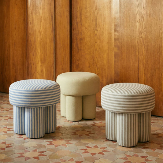 Masha Striped Performance Linen Accent Stool