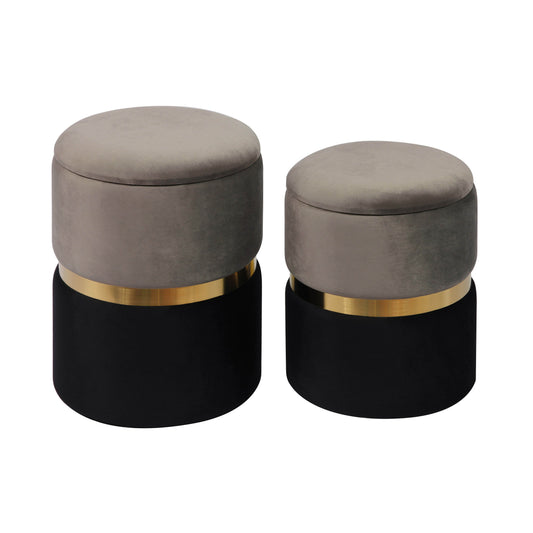 Gigi Grey and Black Performance Velvet Storage Ottomans - Set of 2