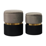 Gigi Grey and Black Performance Velvet Storage Ottomans - Set of 2