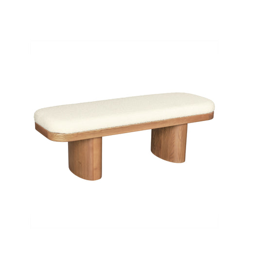 Ollie 48" White Performance Boucle Wooden Bench