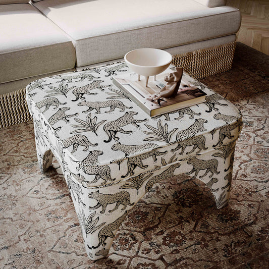 Raji Leopard Performance Jacquard Ottoman