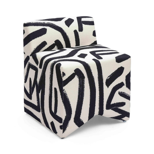 Pippa Black Brushstroke Print Contract Grade Accent Stool