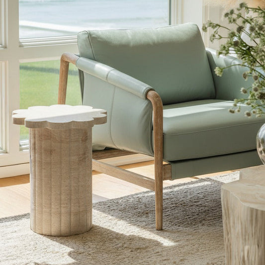 Blossom Washed Faux Travertine Indoor/Outdoor Concrete Side Table
