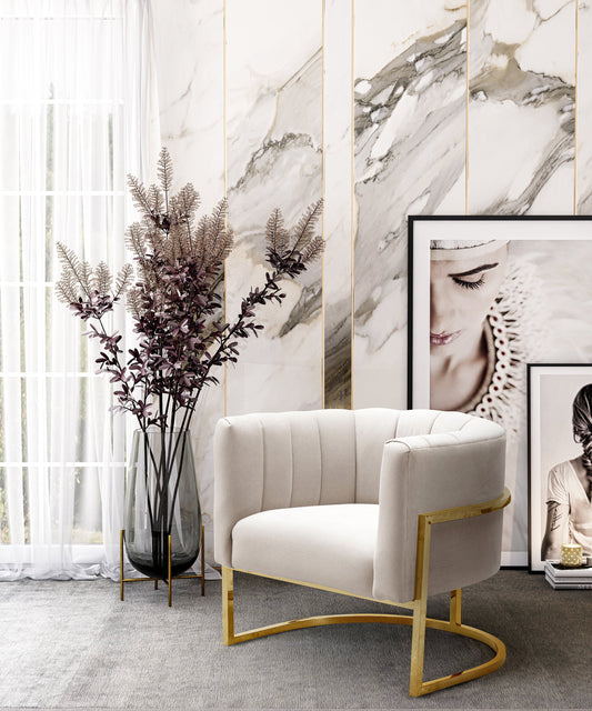 Magnolia Spotted Cream Performance Velvet Accent Chair