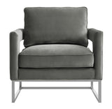 Avery Grey Performance Velvet Accent Chair with Silver Base