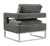 Avery Grey Performance Velvet Accent Chair with Silver Base