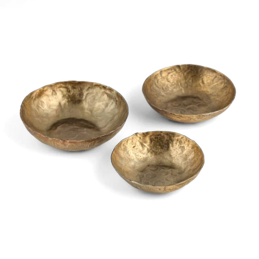 Shah Antique Brass Hammered Iron Catchall Round Bowls - Set of 3