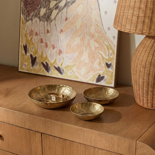 Shah Antique Brass Hammered Iron Catchall Round Bowls - Set of 3