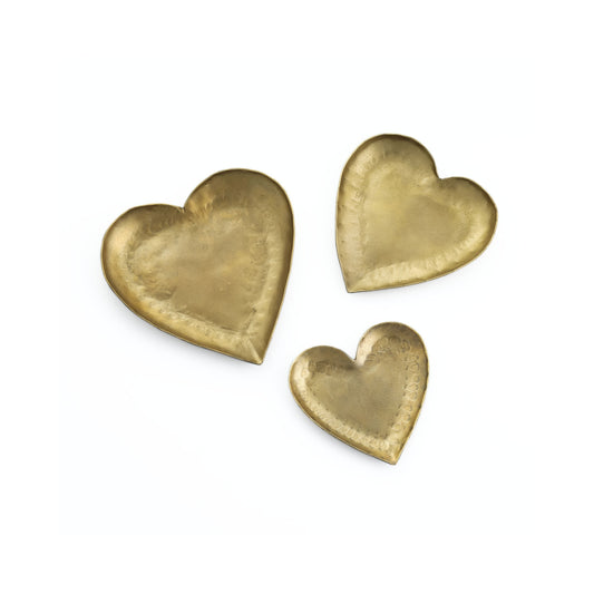 Coeur Brass Hammered Iron Heart-Shaped Catchalls - Set of 3