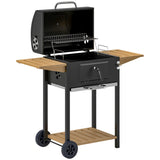 Outsunny Charcoal BBQ Grill with 245 sq.in. Cooking Area, Outdoor Barbecue Grill with Adjustable Charcoal Pan, 3 Shelves, Thermometer, Wheels for Patio Backyard Party Picnic, Black