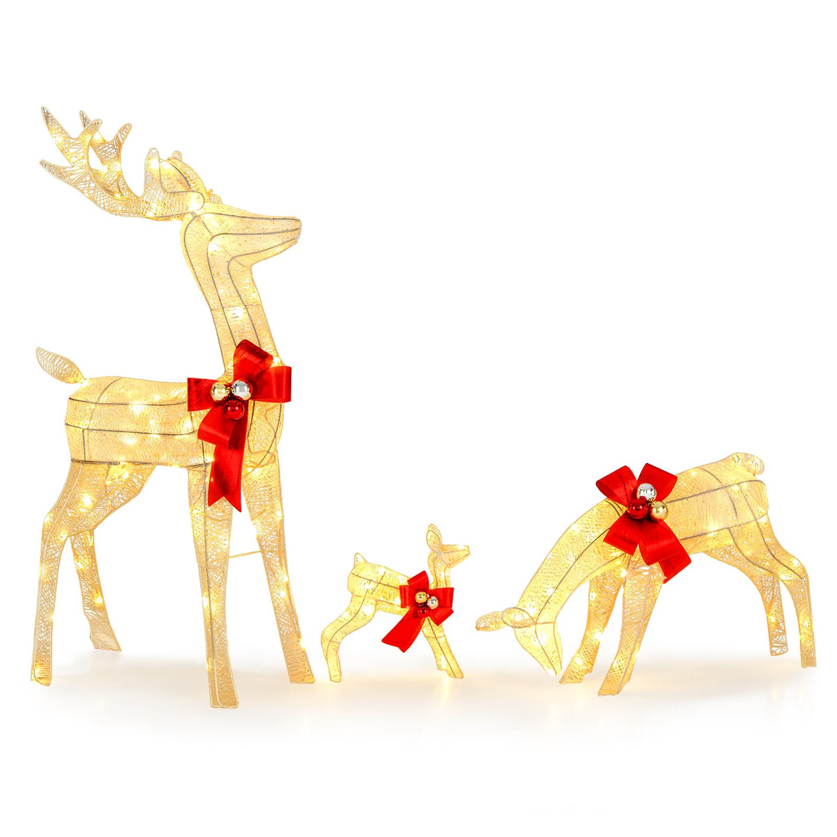 Tangkula 3 Pieces Lighted Christmas Reindeer Family Set