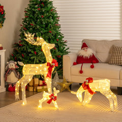 Tangkula 3 Pieces Lighted Christmas Reindeer Family Set