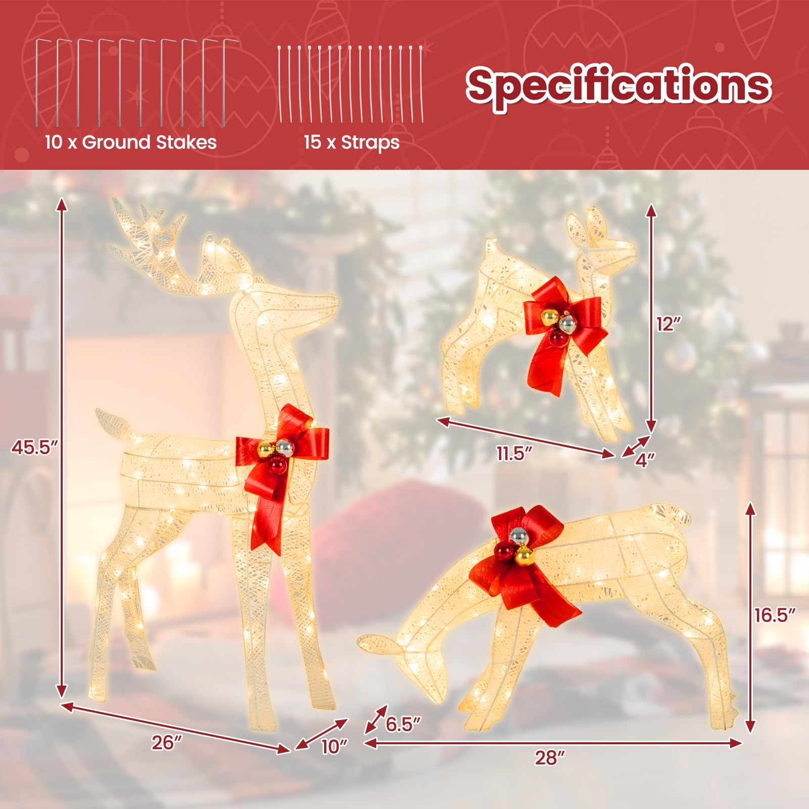 Tangkula 3 Pieces Lighted Christmas Reindeer Family Set