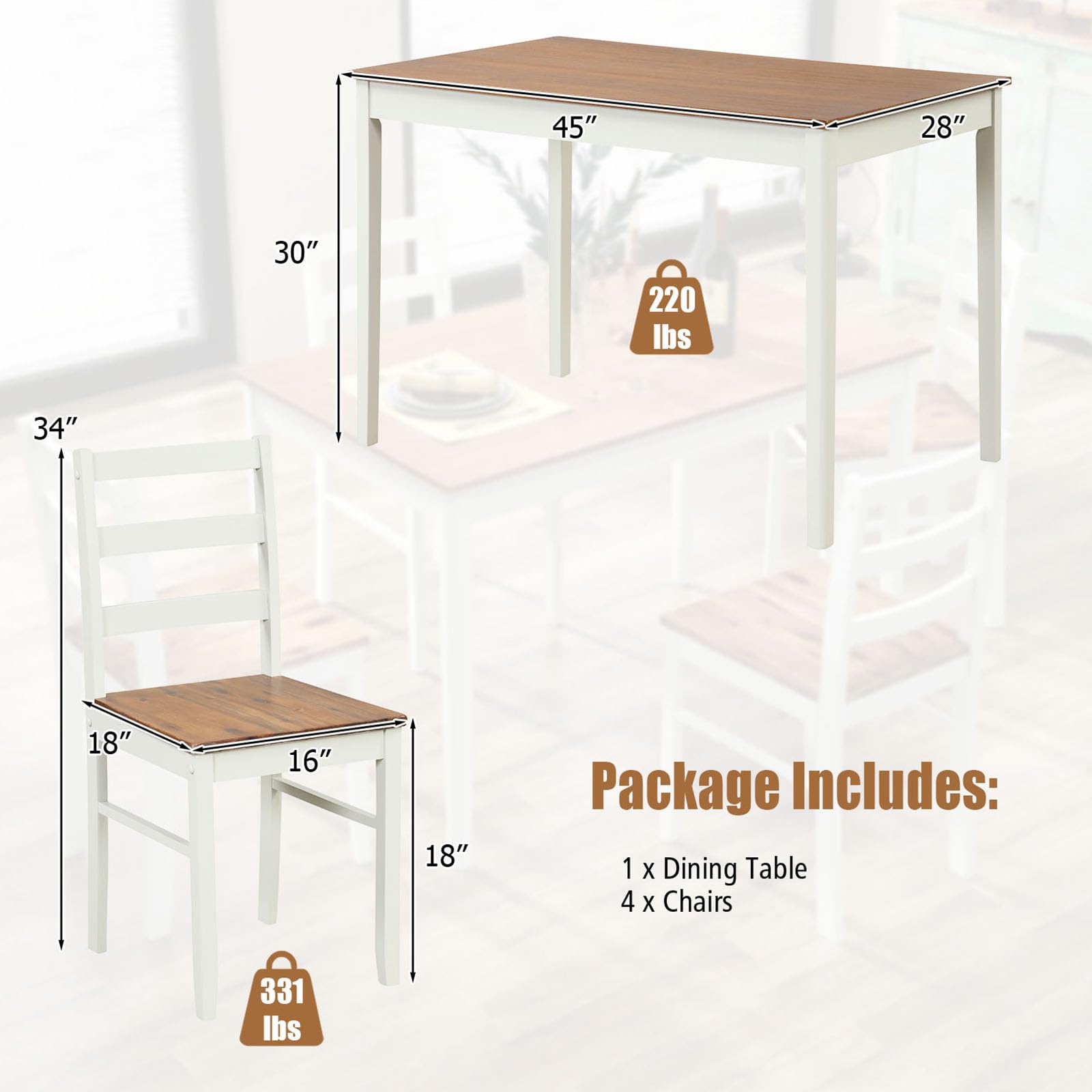 Tangkula 5-Piece Dining Table Set for 4