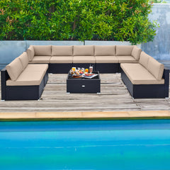 Tangkula 10 Pieces Patio Sofa Set, Outdoor Wicker Conversation Set with Soft Cushions