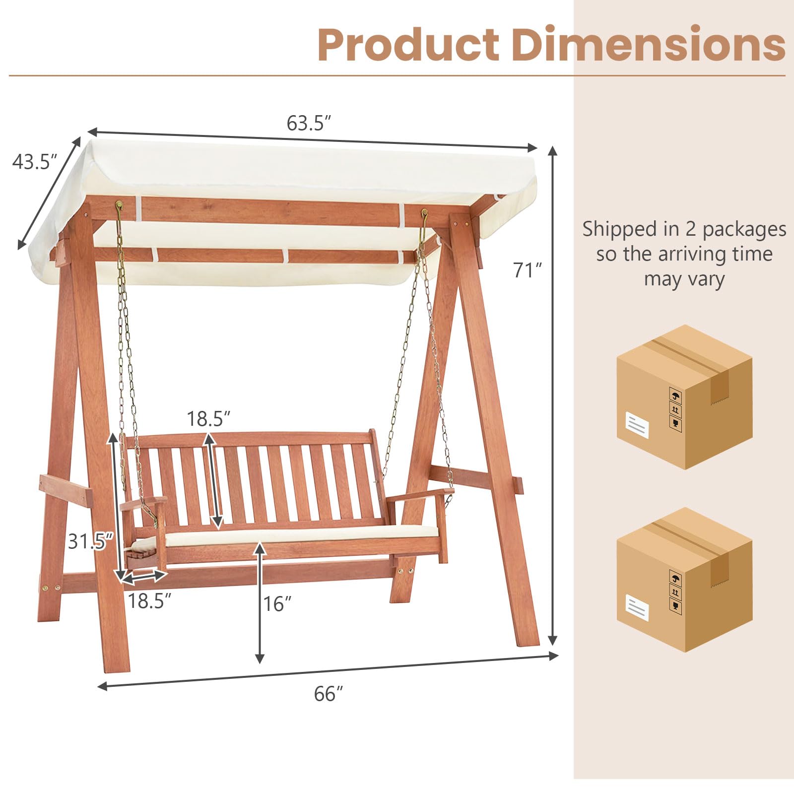 Tangkula 2 Person Porch Swing with Canopy