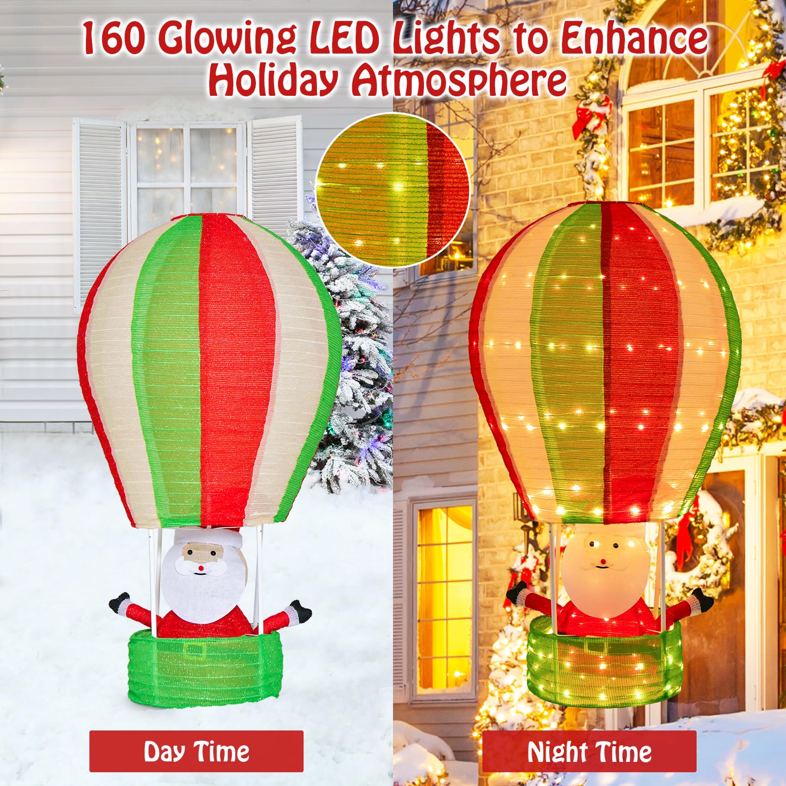 Tangkula 4.5 FT Lighted Christmas Santa Claus with Hot Air Balloon