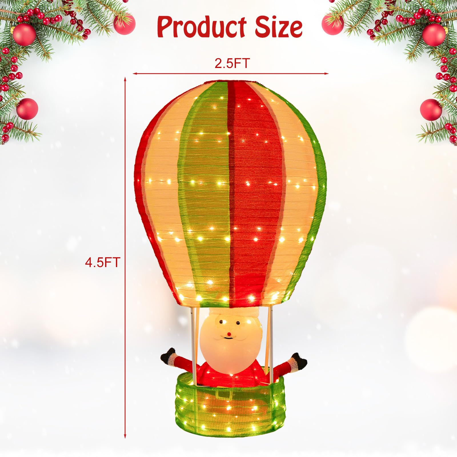 Tangkula 4.5 FT Lighted Christmas Santa Claus with Hot Air Balloon